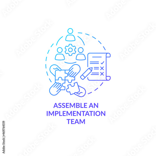 Assemble an execution team concept icon. Build collaborative relationships. Plan realization program support abstract idea thin line illustration. Vector isolated outline color drawing