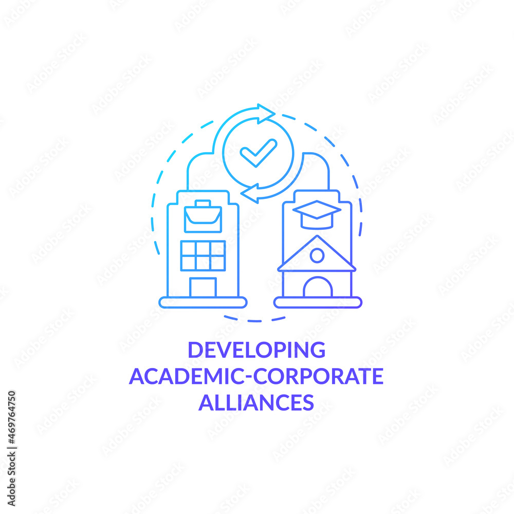 Developing university and company alliances concept icon. Mutual benefit. Educational institution and business collaboration abstract idea thin line illustration. Vector isolated outline color drawing