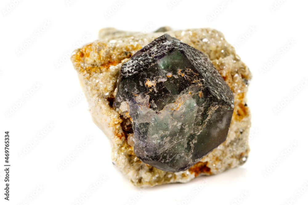 macro mineral fluorite stone on white background macro mineral fluorite stone on white background