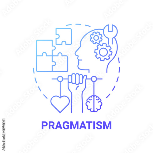 Pragmatism blue gradient concept icon. Social entrepreneur characteristic abstract idea thin line illustration. Problem solving and prediction skills. Vector isolated outline color drawing photo