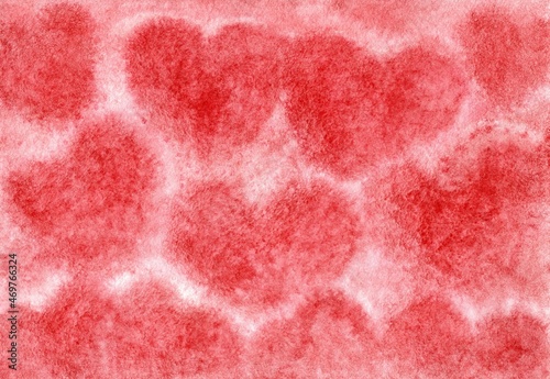 Watercolor red hearts background.