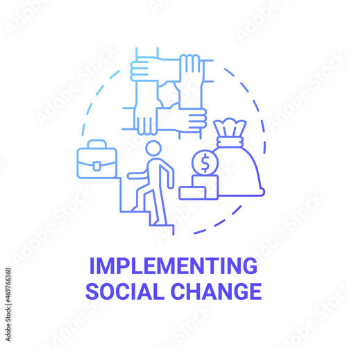 Implementing social change blue gradient concept icon. Social entrepreneurship abstract idea thin line illustration. Societal institutions transformation. Vector isolated outline color drawing