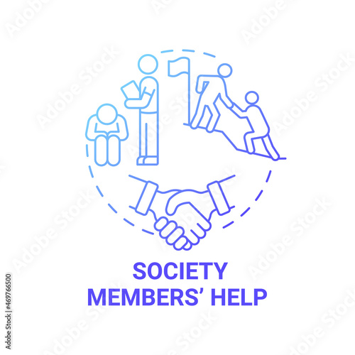 Society members help blue gradient concept icon. Social entrepreneurship benefits abstract idea thin line illustration. Supporting group of people. Vector isolated outline color drawing