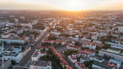 The city of Gomel from a height at sunset. Belarus 