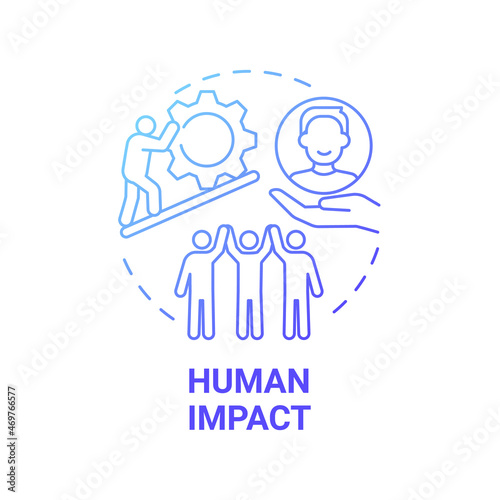 Human impact blue gradient concept icon. Social entrepreneurship abstract idea thin line illustration. Development and improvement of society. Vector isolated outline color drawing
