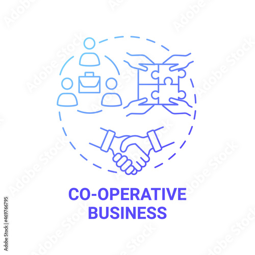 Co operative business blue gradient concept icon. Social entrepreneurship type abstract idea thin line illustration. Co ops members own and run company. Vector isolated outline color drawing