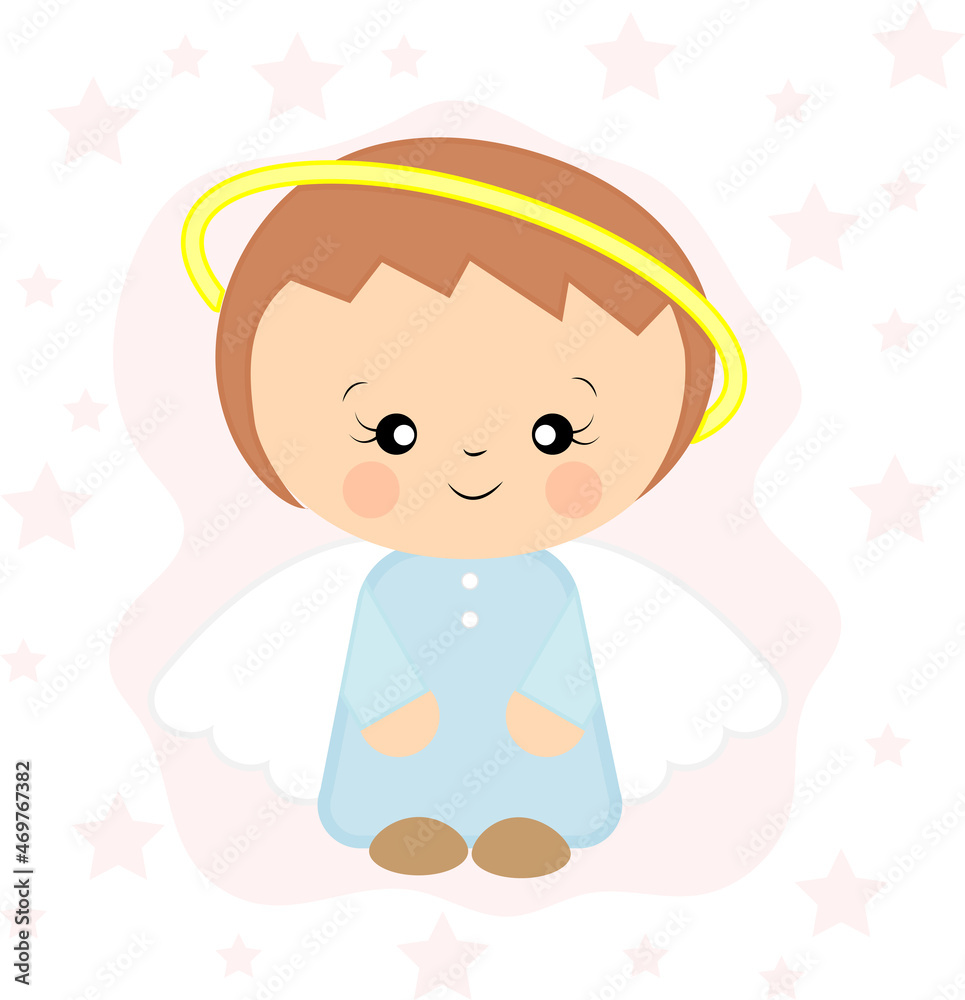cute angel baby with wings and a halo. birthday card or for the holidays. perfect for printing on textiles. Vector illustration