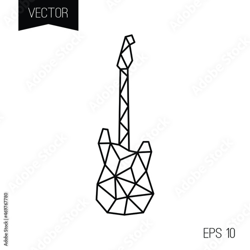 Black vector geometric icon, logo or tiny tattoo. Street gangsta and romantic style. Sketch guitar.