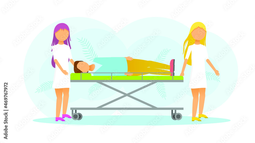 Abstract Flat Women Doctor Rolling The Gurney With The Patient First Aid Cartoon People Character Concept Illustration Vector Design Style Abstract Flat Women Doctor Rolling The Gurney With The Patient First Aid Cartoon People Character Concept Illustration Vector Design Style
