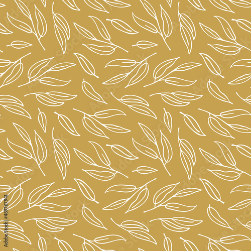 Floral silhouette vector seamless pattern. Floral vector pattern on light brown background. 