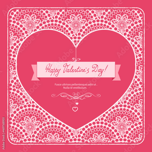 Valentine's Day Holiday Cover with Lace and Heart. Vector Illustration.