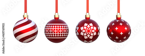 4 Red christmas ball isolate on white background 3D Rendering