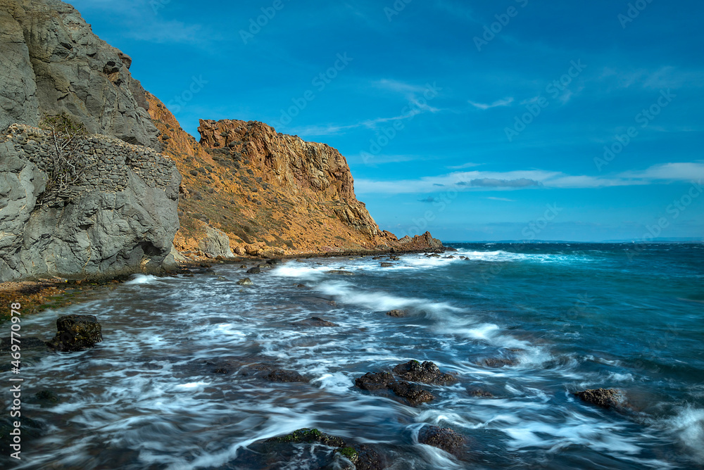 Waves and long exposure on the cliffs of Bozcaada coast