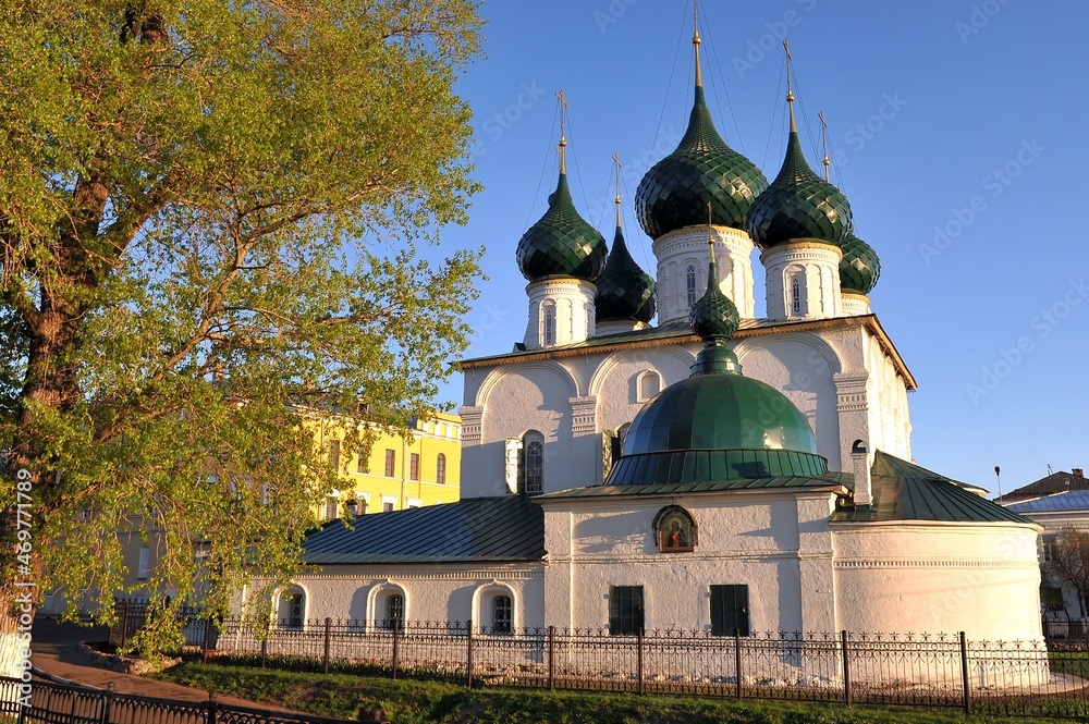 A snow-white Orthodox church with beautiful domes