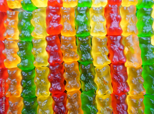 Rows of gummy bear candy.