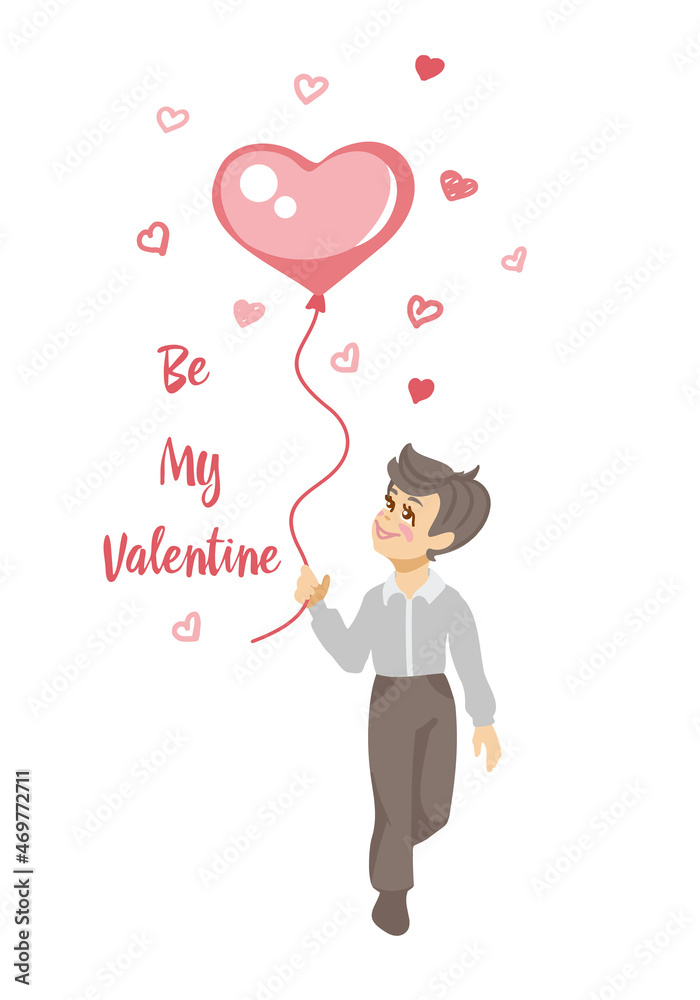 Illustration for the day of San Valentine. Celebration. Happy boy. Vector.