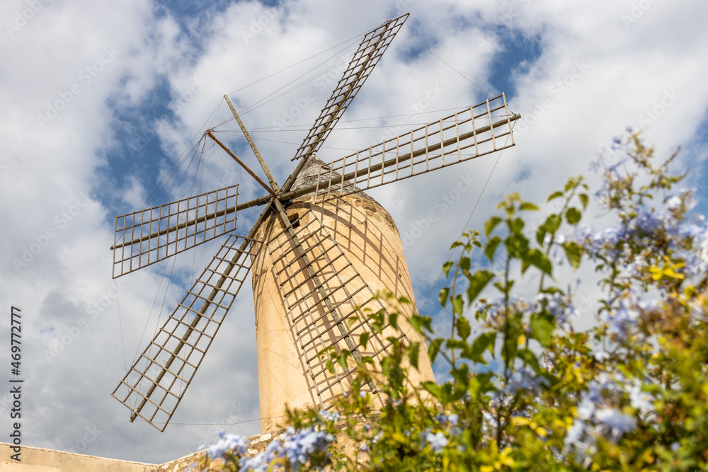 Historic windmill of Es Jonquet in old town of Palma de Mallorca, Mallorca, Balearic Islands, Spain