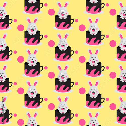 Fototapeta Naklejka Na Ścianę i Meble -  Seamless pattern inside cup animal bunny design