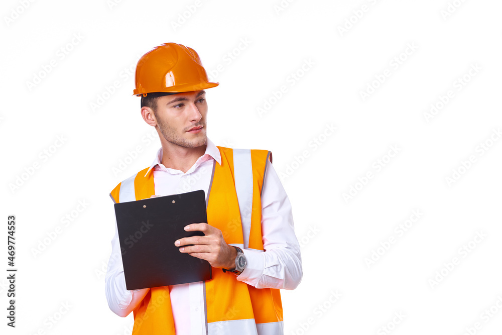 man in orange hard hat engineer work professionals construction