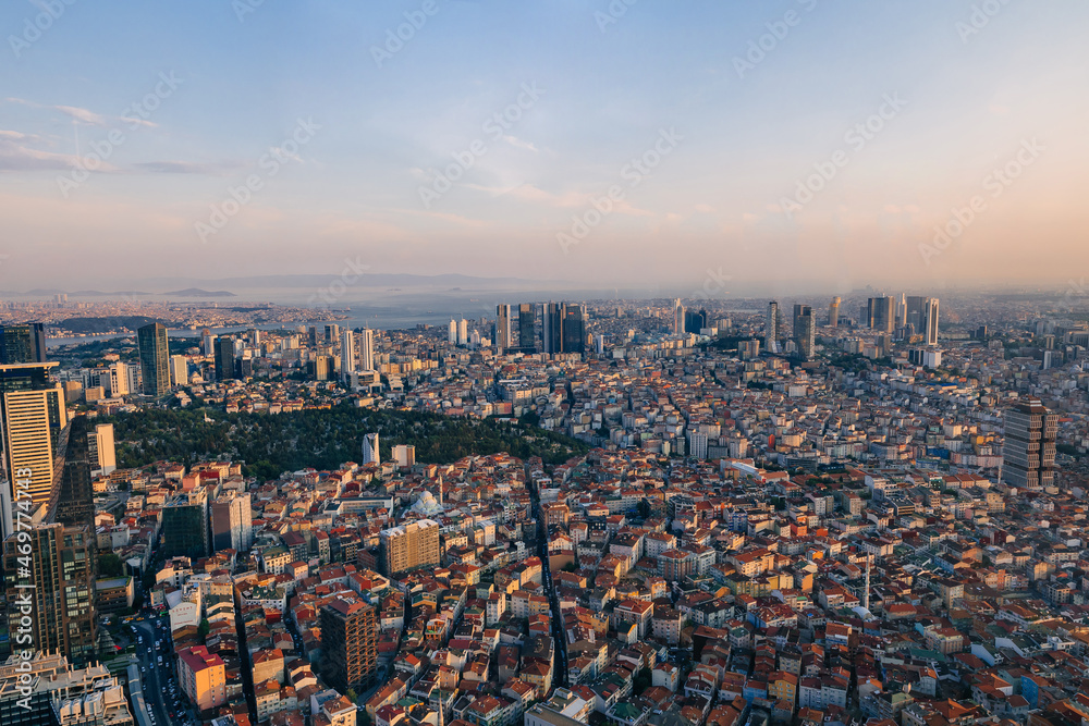Panorama of the city of Istanbul from the observation platform Sapphire skyscraper multi-storey building