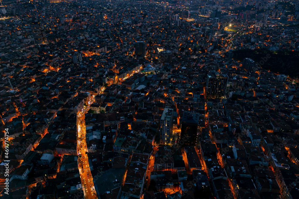 Amazing panoramic view of the evening city from above. beautiful
