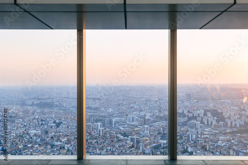 Fototapeta Panoramic window view from Istanbul sapphire, observation deck on the European p