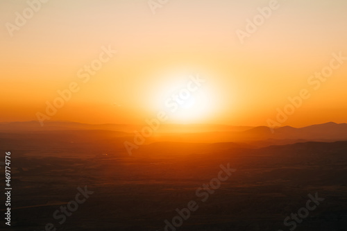 Amazing sunset view in the valley Cappadocia Turkey Mountains and rock formations in Cappadocia