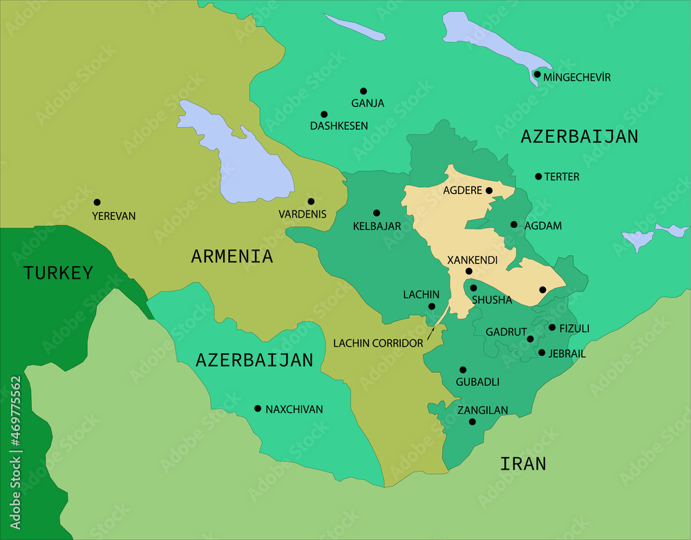 Fototapeta premium Karabakh conflict on the map of the South Caucasus