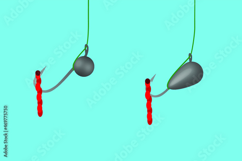 Winter fishing. Mormyshka vector. Hook. Winter tackle. Fishing. A set of marmyshes. Bloodworm