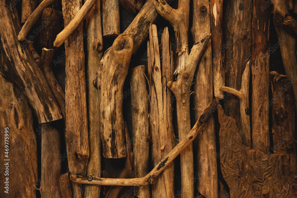 Abstract wooden background made of short sticks. Front view with copy space. Abstract wooden background made of short sticks. Front view with copy space.