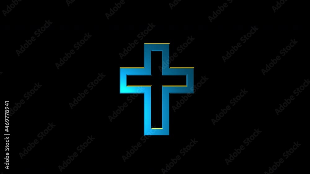 Rotating Blue Christian Cross icon on black background Rotating Blue Christian Cross icon on black background