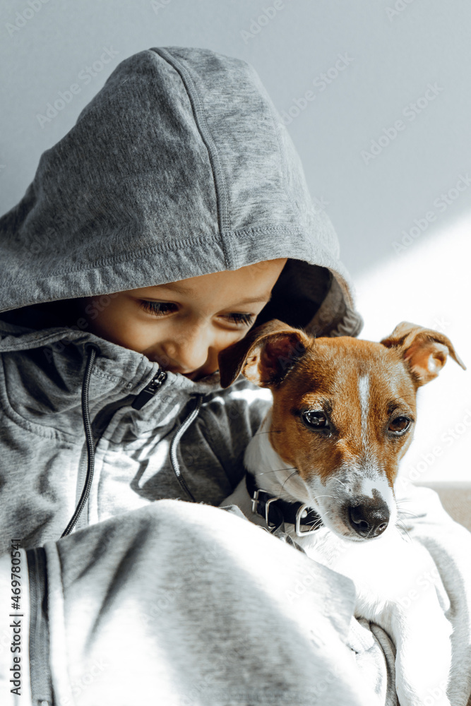 child with a dog