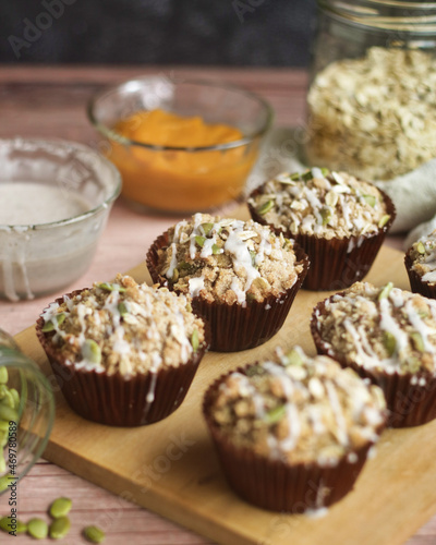 Pumpkin Spice Muffins with oat and seeds for autumn