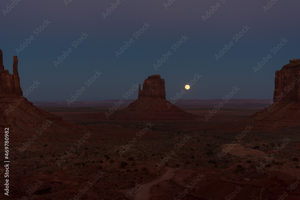 Full moon over the famous Monument Valley in Arizona