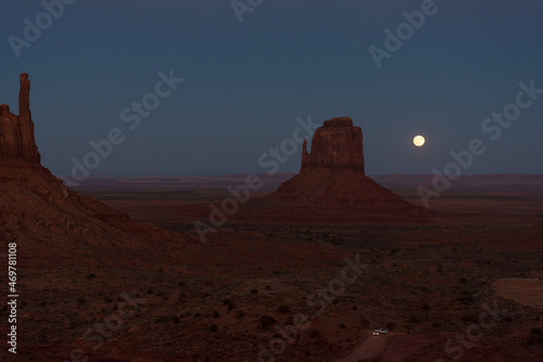 Full moon over the famous Monument Valley in Arizona