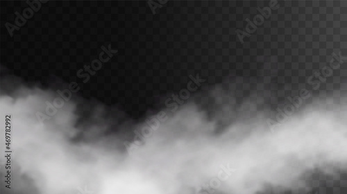 Vector isolated smoke PNG. White smoke texture on a transparent black background. Special effect of steam, smoke, fog, clouds. 