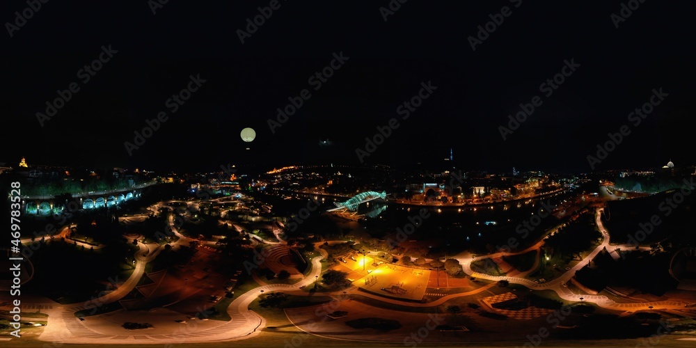 TBilisi, Georgia - October 21, 2021: 360 panorama of the night city