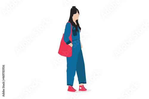 Vector illustration of fashionable women walking on the sidewalk
