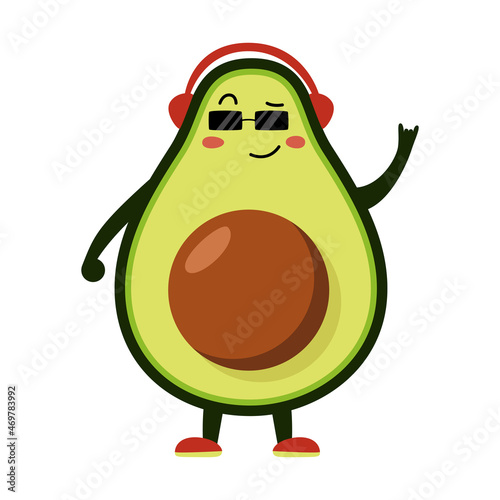 Cheeky avocado character. Healthy food and sports. Vector flat illustration