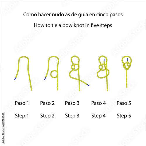 Como hacer nudo as de guía en cinco pasos  vector ilustración