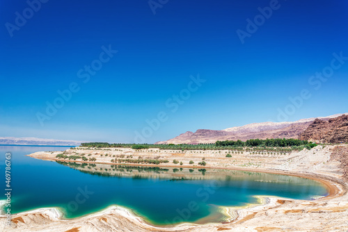 Fototapeta Naklejka Na Ścianę i Meble -  View salt and turquoise water at the Dead Sea in Jordan