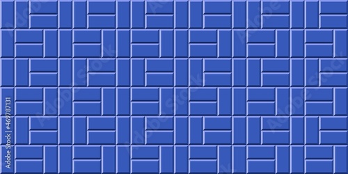 Subway tile seamless pattern. Vector abstract background with geometric shapes. Blue ceramic tile for kitchen or bathroom. Realistic blue wall brick texture in the Parisian metro.