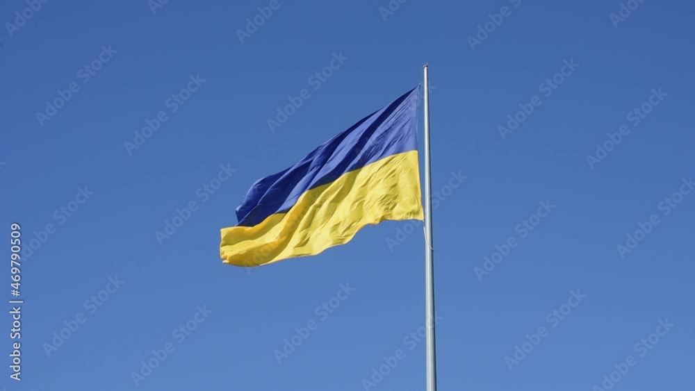 The national flag of Ukraine on a background of blue sky. Concept. The wind is blowing. The national flag of Ukraine on a background of blue sky. Concept. The wind is blowing.