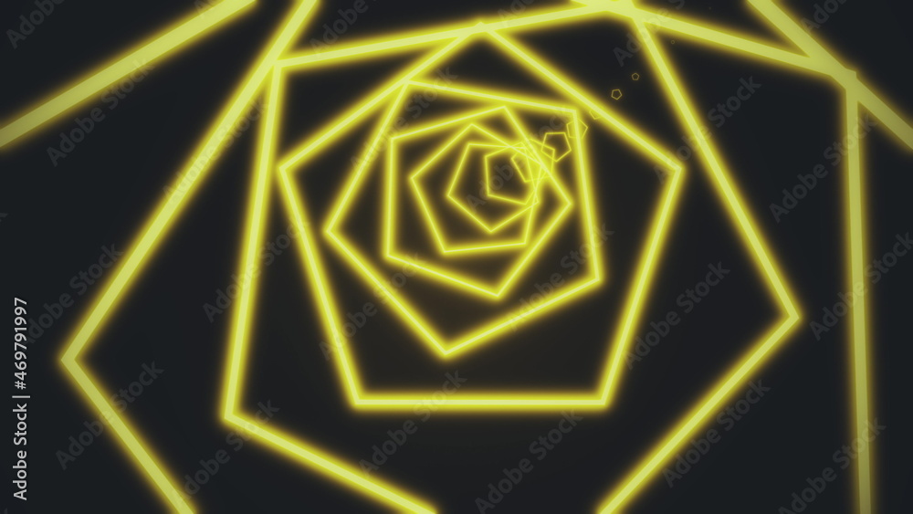 Vivid pink lines are crossing and forming neon pentagon tunnel on black background. Geometric motion background of narrow neon crossed stripes. 3D rendering 4k video. Vivid pink lines are crossing and forming neon pentagon tunnel on black background. Geometric motion background of narrow neon crossed stripes. 3D rendering 4k video.