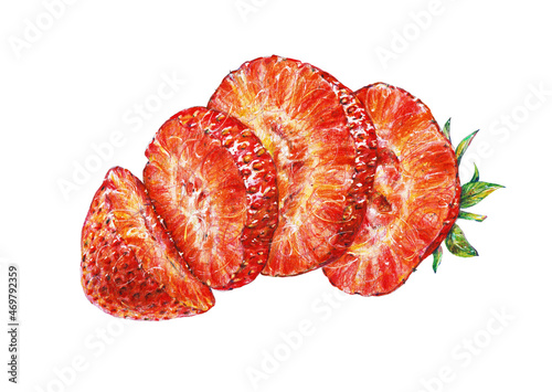 Red ripe strawberries isolated on a white background. Watercolor drawing handwork.