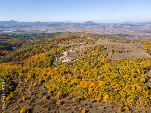 Aerial view of Medieval Tsarnogorski (Gigintsi) monastery, Bulgaria photo