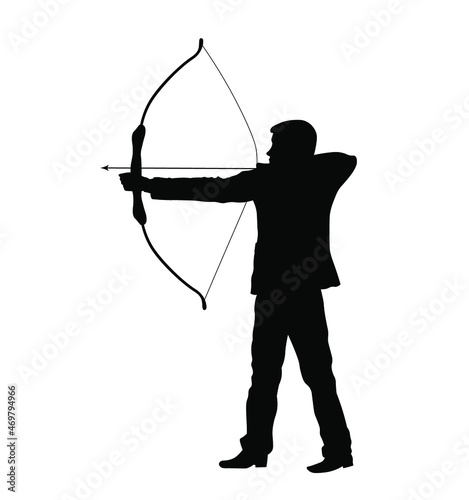 Businessman shooting a bow and arrow silhouette vector illustration