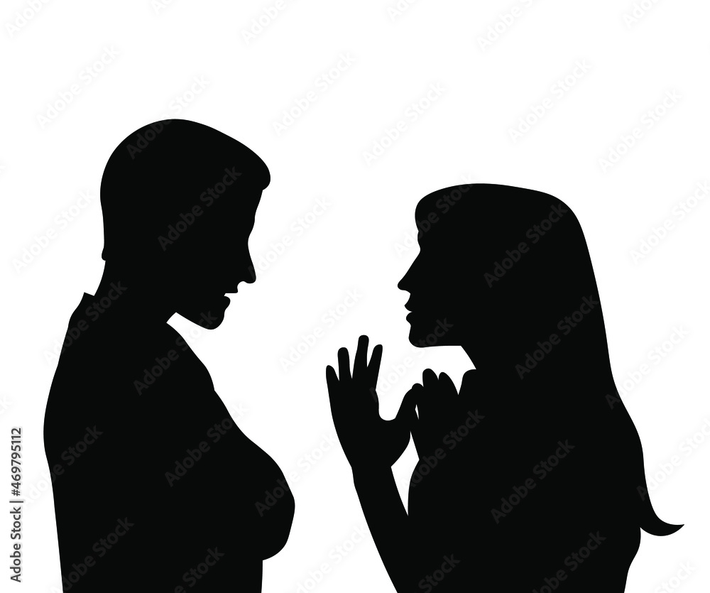 Couple quarreling silhouette vector illustration isolated on white background. Break up concept.