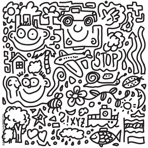 Hand drawn vector doodles on white paper
