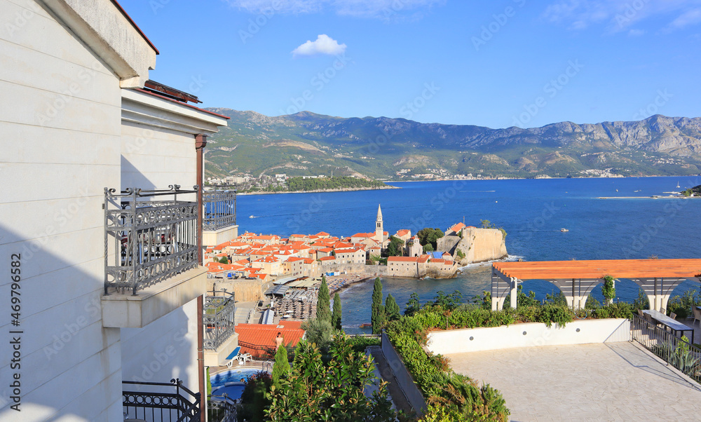Panoramic view of the Budva Riviera from the observation deck in Budva, Montenegro